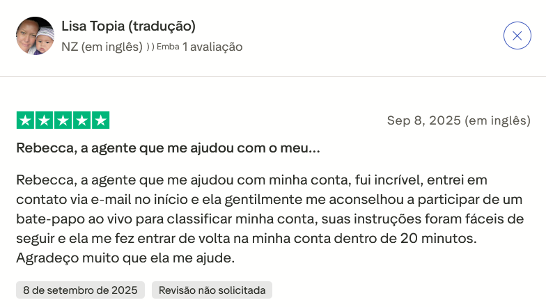 Avaliação do usuário do Boocasino